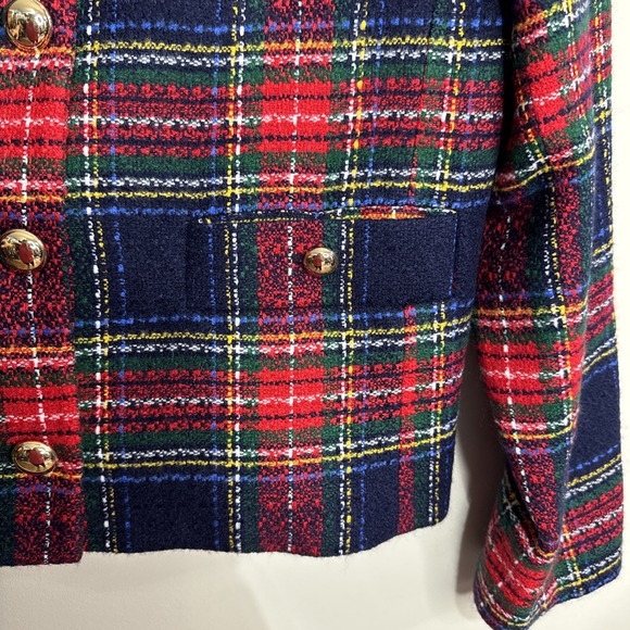 TALBOTS Navy/Red/Multi Glee Plaid Tweed Jacket Size 10 NWT - Picture 7 of 11